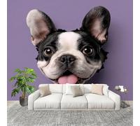 Fotográfico 3D HD No Tejido Lindo Animal Bulldog FrancéS ExtraíBle Papel Pintado Fotomural 300×210 cm PúRpura Resistente al agua y a las manchas Fácil Instalación Murales Panorámicos