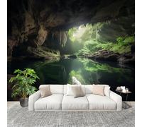 Fotográfico 3D HD No Tejido NaturalezaCuevasLagos. ExtraíBle Papel Pintado Fotomural 350×256 cm Verde Resistente al agua y a las manchas Fácil Instalación Murales Panorámicos