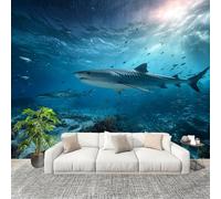 Fotográfico 3D HD No Tejido Tiburones Del Mundo OceáNico ExtraíBle Papel Pintado Fotomural 250×175 cm Azul Resistente al agua y a las manchas Fácil Instalación Murales Panorámicos