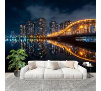 Fotográfico 3D HD No Tejido Vista Nocturna De La Ciudad Moderna ExtraíBle Papel Pintado Fotomural 200×140 cm Azul Oscuro Resistente al agua y a las manchas Fácil Instalación Murales Panorámicos