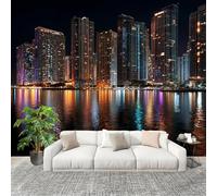 Fotográfico 3D HD No Tejido Vista Nocturna De Una Ciudad Moderna ExtraíBle Papel Pintado Fotomural 200×140 cm Negro Resistente al agua y a las manchas Fácil Instalación Murales Panorámicos