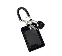 Fotokartenhalter Schlüsselanhänger | PU Leder Identifikationsabzeichen Etui - Schutzhüllen mit Liebesherz-Anhänger,Spiralarmband Für Frauen Männer Fans Reisen Schule Arbeitsplatz Tägliche