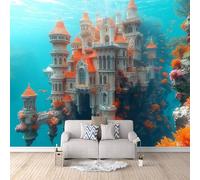 Fotomural 3D Castillo, Papel Mural Mundo Submarino Colorido 450X315cm Diseño Elegante Renovación Rápida Pasillo, Oficina, Comedor Solo Aplicar El Adhesivo En La Pared Transpirable Y Resistente