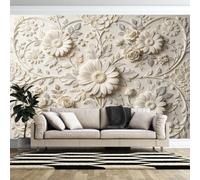 Fotomural 3D Elegante con Diseño Floral Escultórico 300 × 210 Cm Papel Tapiz Fotográfico No Tejido para Sala De Estar - Decoración Del Hogar