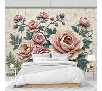 Fotomural 3D Relieve De Peonía China, Papel Pintado Tejido No Tejido De Beige Rosa Grieta De Hormigón Retro, Decoración Moderna Para Salón Dormitorio, Mural De Pared Grande 250X175Cm (Wxh)
