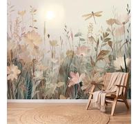 Fotomural Acuarela escandinavo Beige Flores Hierbas Botánica Papel Pintado XL Papel Pintado 3D Vellón Moderno Papel Pintado Salón Dormitorio Habitación Infantil Decoración Pared 250 x 175 cm