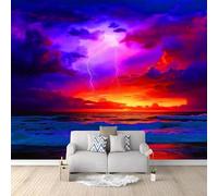 Fotomural con efecto 3D de puesta de sol en el océano y truenos, ideal para sala de estar, dormitorio, habitación infantil o como fondo para la televisión. Papel pintado decorativo de 350 cm x 256 cm.