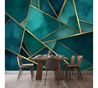 Fotomural con imágenes de dibujo geométrico lineal dorado con efecto 3D para pared, ideal para sala de estar, dormitorio, habitación infantil o como fondo para la televisión. 430 cm x 300 cm.