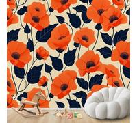 Fotomural con motivos de amapolas y naranjas para sala de estar, dormitorio o habitación infantil. Decoración de pared moderna. Papel pintado con motivos, 400 cm x 280 cm. Pegatinas sin marco. Póster.