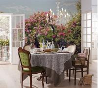 Fotomural De Jardín De Rosas Verde Y Rosa 368x254cm Para Comedor