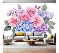 Fotomural Decorativo de Pared Flores en acuarela 300 x 210 cm rosa Papel Pintado Tejido No Tejido 3D para Salón o Dormitorio