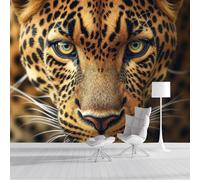 Fotomural Efecto Cara Leopardo Africano 3D Papel Tapiz, Animales Salvajes Decoración De La Pared Murales, Sala De Estar Dormitorio Papel Pintado 300 × 210 Cm