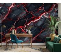 Fotomural efecto mármol, negro y rojo, sala de juegos moderna, papel pintado no tejido, decoración de pared moderna para salón, dormitorio, habitación infantil, 400 cm x 280 cm, pegatinas - cuadro sin
