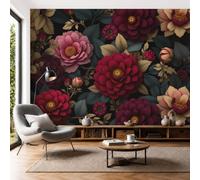 Fotomural Efecto Peonía Olivo Hojas Verdorado 3D Papel Tapiz, Flor Lujo Oscura Decoración De La Pared Murales, Sala De Estar Dormitorio Papel Pintado 350 × 256 Cm