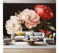 Fotomural Flores de cerezo y peonías 300 x 210 cm rosa claro Papel Pintado Fotográfico Tejido No Tejido para Sala, Dormitorio u Oficina
