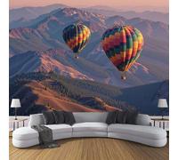 Fotomural Globo Aerostático Montañas 200x140cm papel pintado panorámico Fotomural Papel pintado no tejido moderno Mural de pared Dormitorio Salón Paisaje Natural