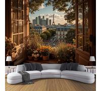 Fotomural Horizonte De París 350x256cm papel pintado TNT, fotomural panorámico Vista De La Ciudad, Mural de Pared, Decoración de Pared para Salón y Habitación