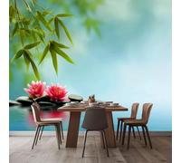 Fotomural Lotus Stones Water 3D de papel pintado no tejido, papel pintado estampado, revestimiento de pared, decoración de pared para salón, dormitorio, habitación infantil, oficina, pasillo, 250 cm x