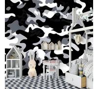 Fotomural negro con temática militar, decoración de pared no tejida con estampado de camuflaje abstracto, moderno para sala de estar, dormitorio y oficina, 250 cm x 175 cm, adhesivos - cuadro sin marc