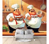 Fotomural Papel Pintado 3D Dibujos animados restaurante elegante chef Patrón - Vistoso Papel Tapiz Decorativo Moderno para Pared, Mural de Pared para 200 x 140 cm, Decoración del Hogar