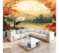 Fotomural Papel Pintado 3D Vintage Grulla blanca Pintura china Paisaje Patrón - Vistoso Papel Tapiz Decorativo Moderno para Pared, Mural de Pared para 250 x 175 cm, Decoración del Hogar
