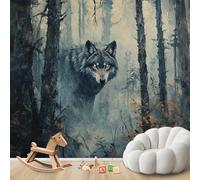 Fotomural - Papel pintado Bosque Lobo Niebla Bosque Lobo Gris Moderno Pared Sala Sala Dormitorio Habitación Infantil Decoración de Pared Motivo, 200cmx140cm Póster - Adhesivo de Pared - Cuadro sin Mar