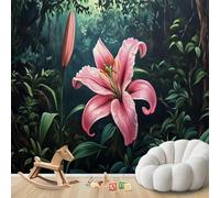 Fotomural - Papel pintado Lirios rosas Selva Plantas tropicales Decoración de pared moderna Sala de estar Dormitorio Habitación infantil Motivo, 430cmx300cm Póster - Adhesivo de pared - Cuadro sin mar