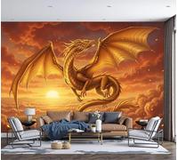 Fotomural Papel Pintado Para Pared Amarillo Dragón Dorado Fantástico Atardecer, Art Papel Tapiz Fotográfico Mural 350X256Cm Magnífico Mar De Nubes Decoración De Pared Sala Cuarto Oficina Salón