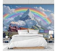 Fotomural Papel Pintado Para Pared Azul Cielo Montañas Arcoíris De Fantasía, Art Papel Tapiz Fotográfico Mural 450X315Cm Tren Antiguo Decoración De Pared Sala Cuarto Oficina Salón