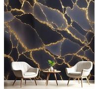 Fotomural Papel Pintado Para Pared Gris Carbón Dorado Craquelado De Lujo, Art Papel Tapiz Fotográfico Mural 250X175Cm Textura De Mármol Decoración De Pared Sala Cuarto Oficina Salón