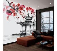 Fotomural Papel Pintado para Pared Oriental Pintura A Tinta Arquitectura Blanco, Art Papel Tapiz Fotográfico Mural 350x245 cm Moderna Decoración De Pared Sala Cuarto Oficina Salón