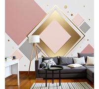 Fotomural Papel Pintado Para Pared Rubor En Polvo Rombo Dorado 3D, Art Papel Tapiz Fotográfico Mural 400X280Cm Geométrico De Moda Decoración De Pared Sala Cuarto Oficina Salón