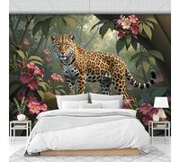 Fotomural Papel Pintado Para Pared Verde Bosque Paisaje De Guepardos Salvajes, Art Papel Tapiz Fotográfico Mural 200X140Cm Animales Tropicales Decoración De Pared Sala Cuarto Oficina Salón