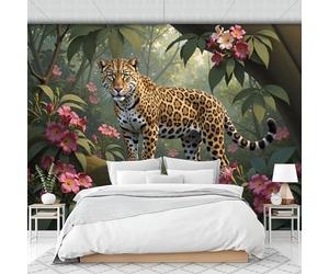 Fotomural Papel Pintado Para Pared Verde Bosque Paisaje De Guepardos Salvajes, Art Papel Tapiz Fotográfico Mural 200X140Cm Animales Tropicales Decoración De Pared Sala Cuarto Oficina Salón