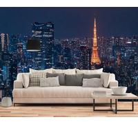 Fotomural - Papel pintado Tokio Skyline City de noche Modern Sala de estar Dormitorio Habitación infantil Decoración de pared Motivo, 250cmx175cm Póster - Adhesivo de pared - Cuadro sin marco