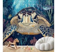 Fotomural - Papel pintado Tortuga marina Mundo submarino Dibujos animados Animales marinos Decoración de pared moderna Sala de estar Dormitorio Habitación infantil Motivo, 300cmx210cm Póster - Adhesiv