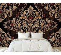 Fotomural - Papel pintado vintage marrón damasco no tejido mural de pared moderno sala de estar dormitorio comedor decoración de pared motivo, 350cm x 256cm Póster - Adhesivo de pared - Cuadro sin mar