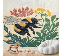 Fotomural - papel tapiz Abeja botánica Abeja melífera Retro Insecto Moderno Sala de estar Dormitorio Habitación infantil Decoración de pared Motivo, 300cmx210cm Póster - Adhesivo de pared - Cuadro sin