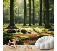 Fotomural - papel tapiz Bosque Dormitorio, Paisaje natural Verde Marrón Sala de estar Patrón Árbol verde Decoración de pared Habitación infantil, 250cmx175cm Póster - Adhesivo de pared - Cuadro sin ma