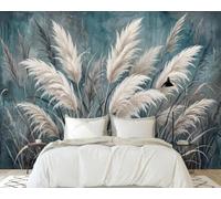 Fotomural - papel tapiz Hierba de la Pampa Azul Petróleo Naturaleza Acuarela Planta Motivo Mural de Pared Moderno No Tejido Sala de Estar Dormitorio Habitación Infantil Decoración de Pared Motivo, 430