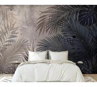 Fotomural - papel tapiz Hojas de palmera tropical Aspecto de hormigón Hojas de jungla gris azulado Mural de pared moderno no tejido Sala de estar Dormitorio Decoración de pared Motivo, 400cm x 280cm P