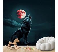 Fotomural - papel tapiz Lobo aullando Luna llena Motivo animal místico Decoración de pared moderna Sala de estar Dormitorio Habitación infantil Motivo, 400cmx280cm Póster - Adhesivo de pared - Cuadro