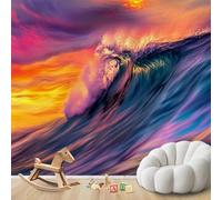 Fotomural - papel tapiz Olas del océano Atardecer Mar Moderno Pared Sala de estar Dormitorio Habitación infantil Decoración de pared Motivo, 430cmx300cm Póster - Adhesivo de pared - Cuadro sin marco