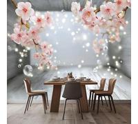 Fotomural para dormitorio, flores de cerezo rosas, burbujas, mural de pared con impresión 3D para sala de estar, habitación infantil, fondo de TV, papel pintado no tejido, 300 cm x 210 cm