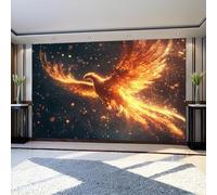 Fotomural Phoenix en vuelo 300 x 210 cm Oro Papel Pintado Tejido No Tejido Fotográfico para Dormitorio, Oficina y Hotel