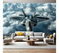 Fotomural Primer plano de un avión de combate 400 x 280 cm gris Papel Pintado 3D Moderno para Decoración de Pared en Salón, Dormitorio o Comedor