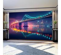 Fotomural Puente de la Bahía de San Francisco 300 x 210 cm Horizonte De La Ciudad Papel Pintado Tejido No Tejido Decorativo con Diseño Fotográfico Moderno