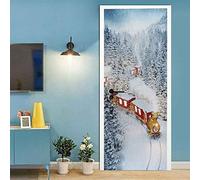 Fotomural Puerta 3D Tren Navideño De Nieve Pegatinas De Puerta De Arte De Oficina Para Puertas Interiores, Dormitorio, Sala De Estar, Baño, Decoración De La Casa, Cartel De Puerta, Foto De Puerta, Pe