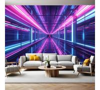 Fotomural Túnel abstracto de ciencia ficción 300 x 210 cm Púrpura Papel Pintado Tejido No Tejido Fotográfico para Dormitorio, Oficina y Hotel