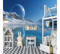 Fotomural, Universo de Ciencia Ficción Papel pintado no tejido - Espacio fantástico removible para sala de estar, habitación infantil, habitación juvenil - Decoración de pared Azul, 400cm x 280cm Pega